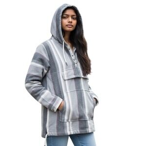 No Boundaries vintage 90's Gray Stripe Hooded Pullover women's  Size‎ S